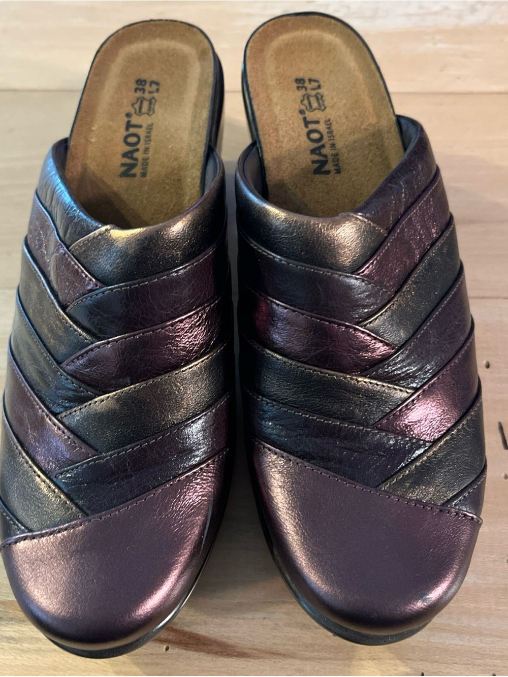 NWB Women's NAOT Mules Brown Bronze Leather Slip On Shoes 38/7-7.5